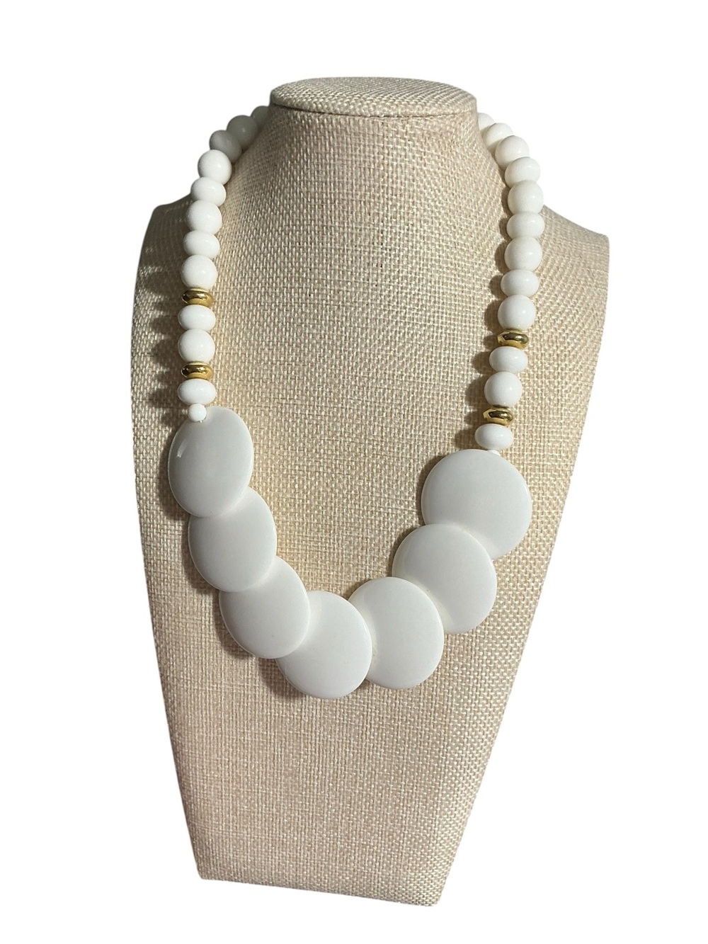 Vintage Chunky White Lucite Disc Bib Necklace